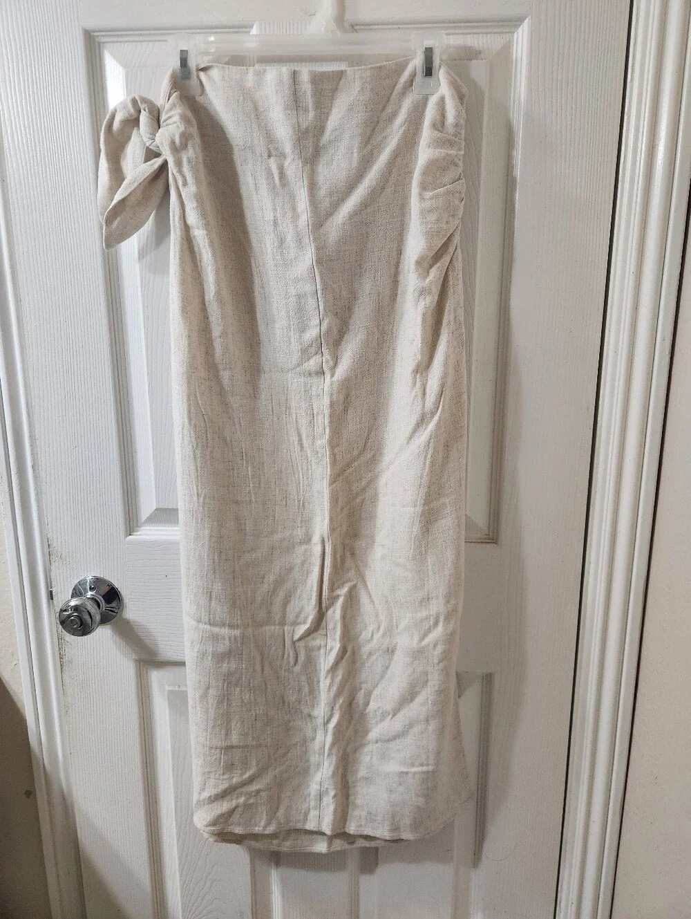 HYFVE Beige Side-Tie Linen-Blend Pencil Skirt